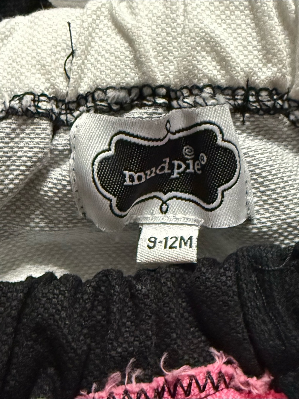 Mud Pie Baby Girl Dress 9-12M Black White Striped Pink Flower Bow - Picture 5 of 5